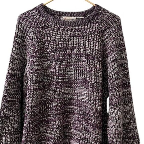 Vintage Segments Men's Purple Marled Crewneck Chunky Knit Pullover Sweater - Picture 2 of 9